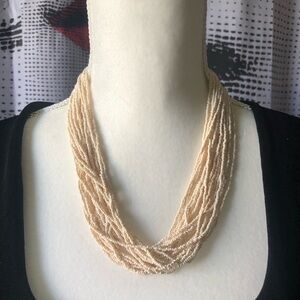Elegant Cream Beaded Multi-Strand Fashion Necklace